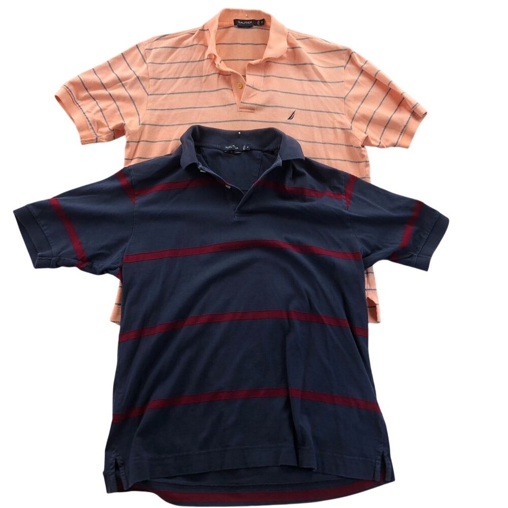 2 Nautica Mens Polo Shirt Medium Short Sleeve Striped Striped Classic Casual